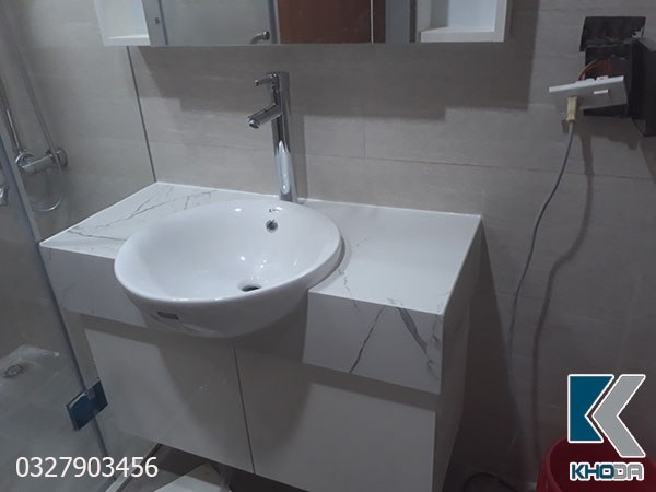 Bàn đá lavabo trắng vân nâu