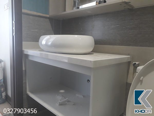 Bàn đá lavabo trắng vân rối